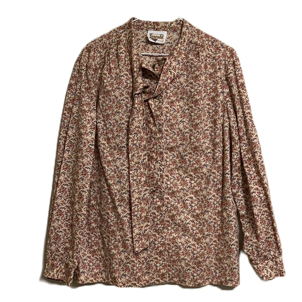 Legends, Tie Neckline, Long Sleeves, Ditsy, prairie Top, Multi Colors,  L/XL